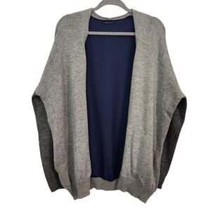 Basil and Lola Gray Cardigan with Sheer Navy Back Size Large Gray Cardigan
